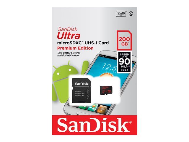 Tarjeta de memoria flash SanDisk Ultra Edición Premium (adaptador microSDXC a SD incluido) - 200 GB - Clase 10 - microSDXC UHS-I