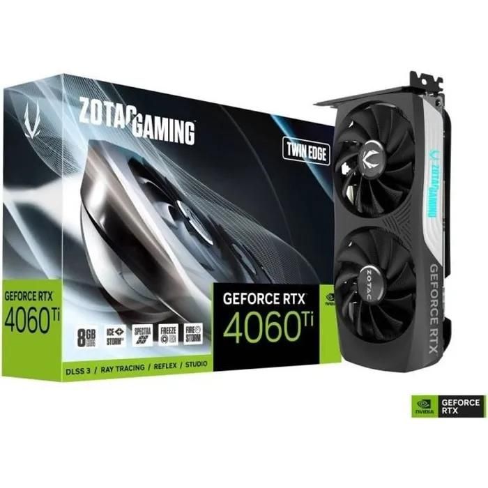 Zotac Gaming GeForce RTX 4060Ti Twin Edge - Graphics Card - 8GB GDDR6 - PCIe 4.0 x8 - 3x DisplayPort, HDMI