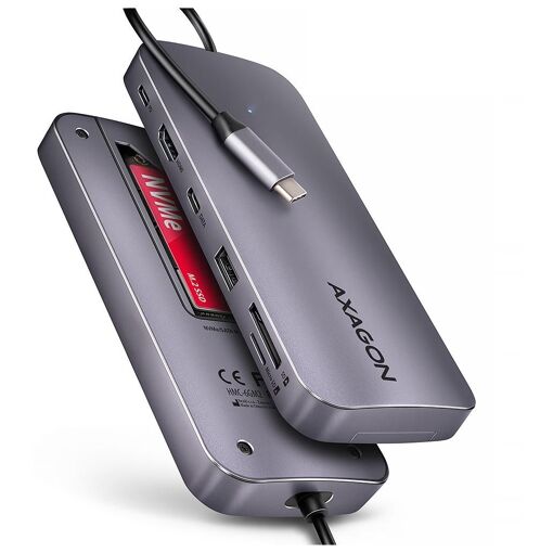 Axagon HMC-6GM2 10Gbps USB Hub - USB-A, USB-C, HDMI, M.2, SD/mSD, PD, 100W