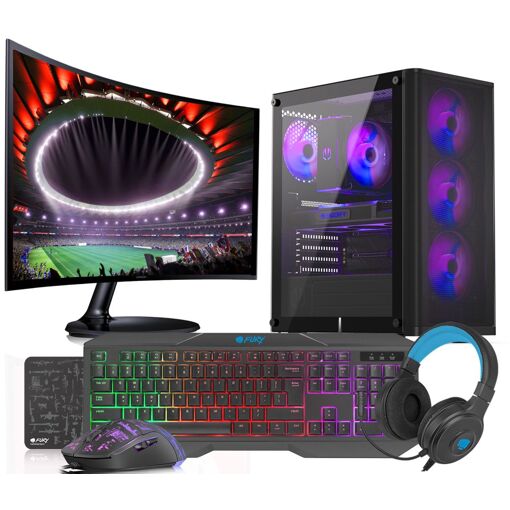 PC de juegos VIST - Ryzen 7 5700X, 32GB de RAM, RTX 4060, SSD de 1TB, Monitor curvo de 27'', Windows 11 Pro