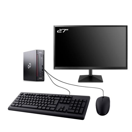 Fujitsu Q956 Mini PC - 27" Display, Intel i7-6700T, 16GB RAM, 480GB SSD, Windows 11