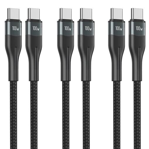 E.F.Connection 3x USB-C to USB-C Fast Charge 100W Cable - Black 1M