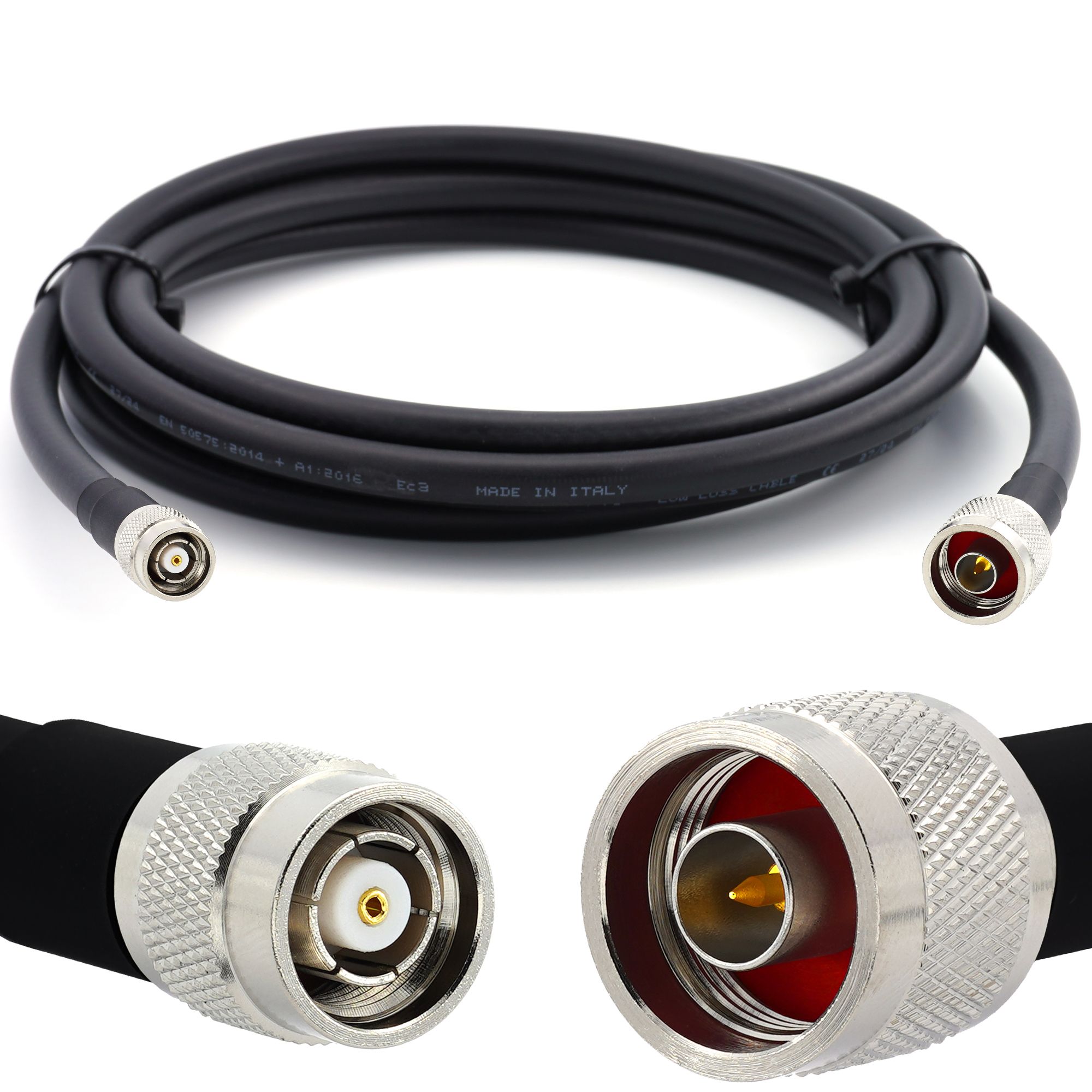 Câble coaxial flexible RP-TNC mâle à N mâle de 30 mètres - HF400 UF Double blindage avec gaine en PVC noir résistant aux intempéries - pour applications intérieures et extérieures