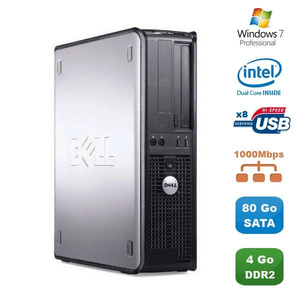 Dell Optiplex 760 DT Computer - Intel Dual Core E5200, 2.5GHz, 4GB DDR2, 80GB HDD, Windows 7 Pro