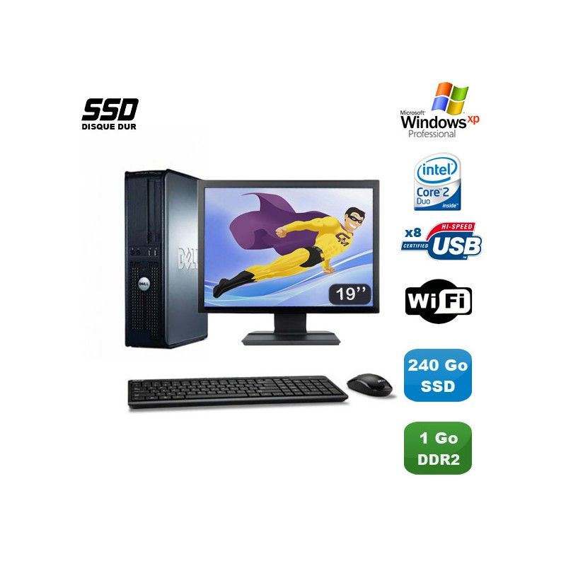 Dell Optiplex 760 DT - Intel Core 2 Duo E8400, 3GHz, 1GB DDR2, 240GB SSD, WiFi, Windows XP Pro
