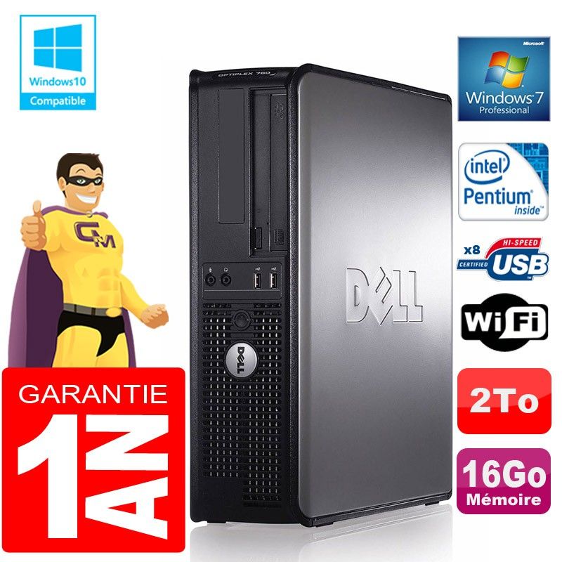 Dell 780 DT Desktop PC - Intel E5300, 16GB RAM, 2TB HDD, DVD Recorder, WiFi, Windows 7 Pro