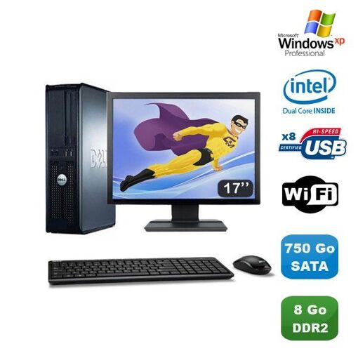 Dell Optiplex 760 DT PC - Intel E5200, 2.5GHz, 8GB DDR2, 750GB HDD, WiFi, XP Pro + 17-inch Monitor