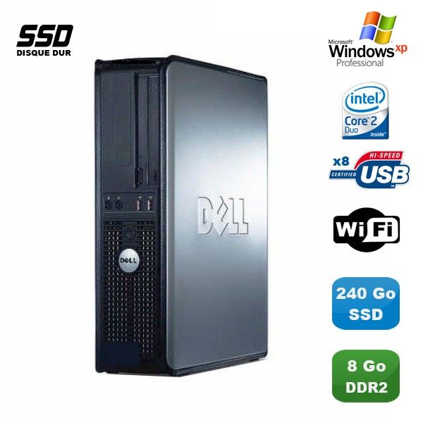 Dell Optiplex 760 DT Desktop Computer - Intel E8400 3GHz, 8GB RAM, 240GB SSD, WiFi, Windows XP Pro