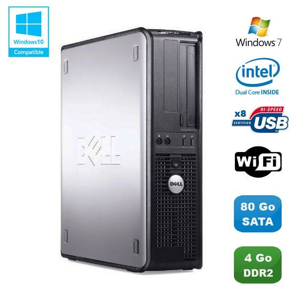 Dell Optiplex 760 DT PC - Intel Dual Core E5200, 2.5GHz, 4GB DDR2, 80GB HDD, WiFi, Windows 7