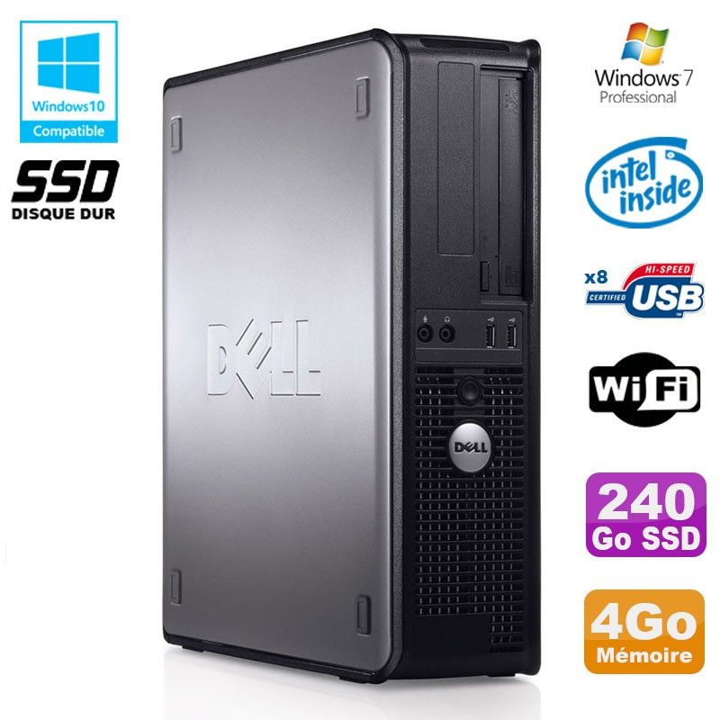 Dell Optiplex 780 DT Desktop PC - Intel E7500, 2.93GHz, 4GB RAM, 240GB SSD, WiFi, Win 7 Pro