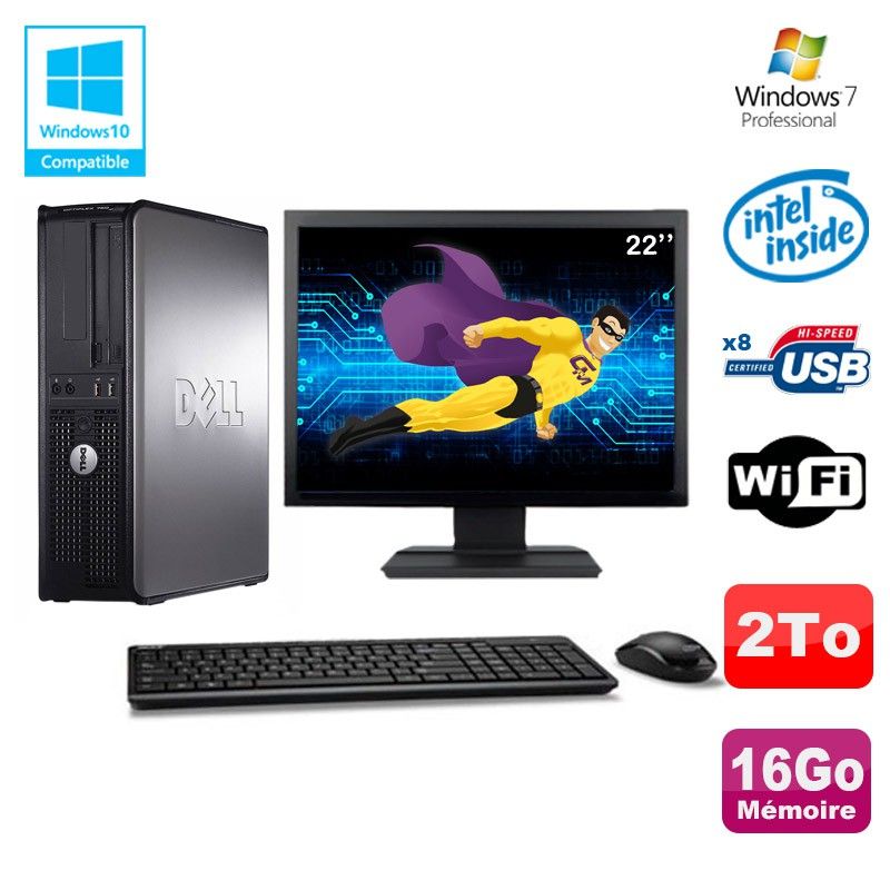 Dell Optiplex 780 DT PC - Intel E7500 2.93GHz, 16GB RAM, 2TB HDD, WiFi, Windows 7 + 22" Screen