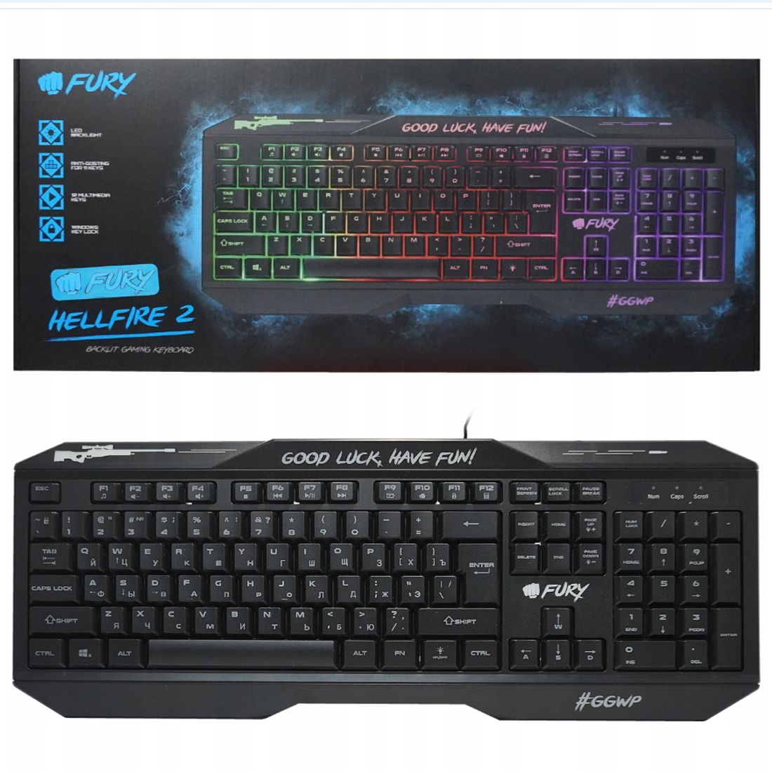 Fury Hellfire 2 Gaming Keyboard with RGB LED Lighting and Anti-Ghosting