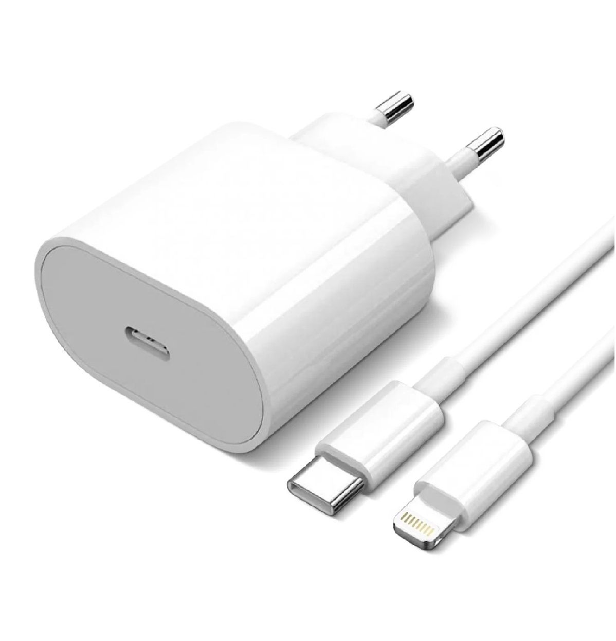 Adaptador de corriente HobbyTech USB-C 18W Blanco + Cable de carga USB-C a Lightning de 1 metro y 3A