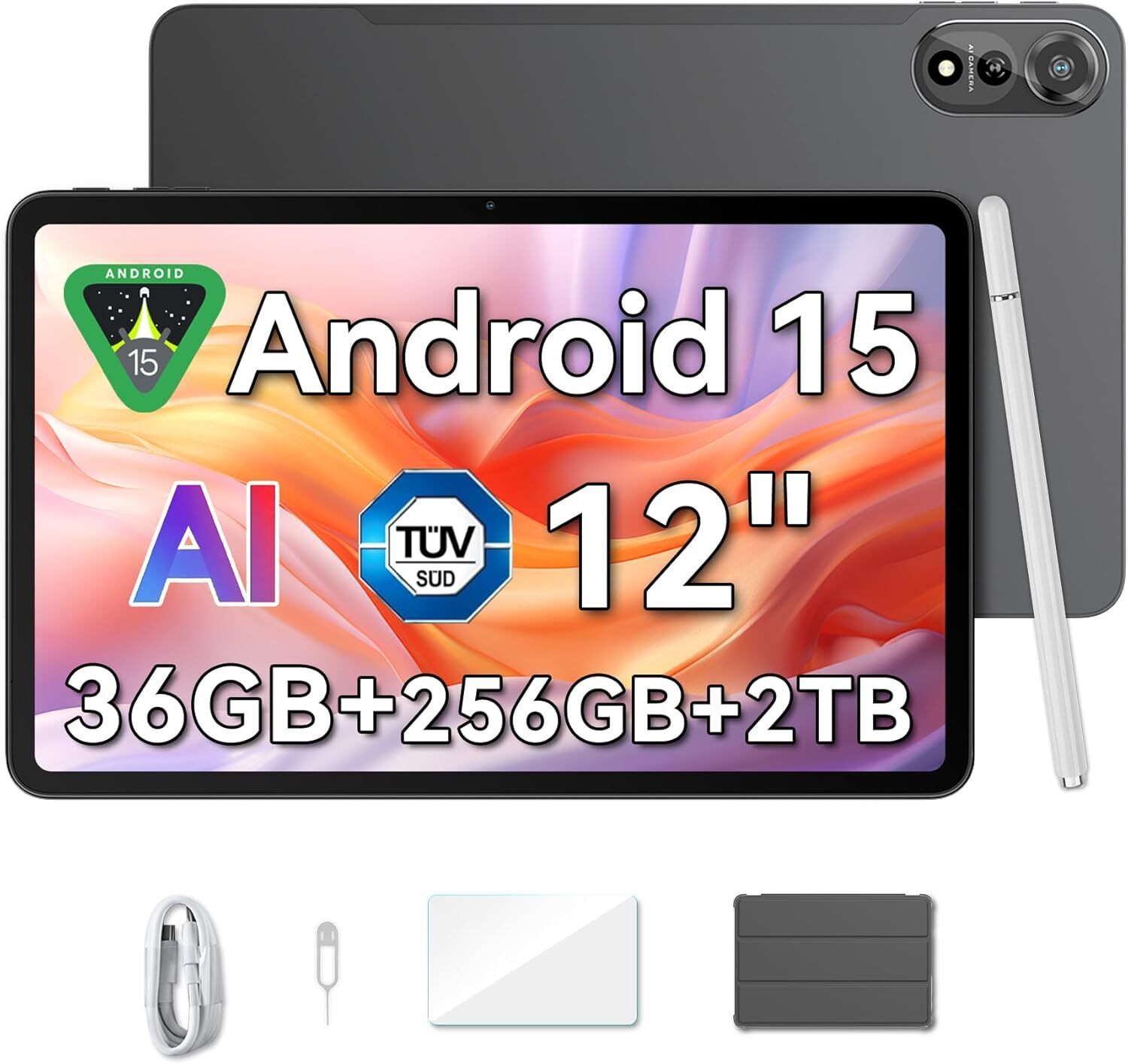 Blackview X Gemini AI 2.0 MEGA 2 WiFi Tablet, 12" 90Hz Display, 36GB RAM, 256GB ROM, 2TB SD, Android 15, WiFi 6, 9000mAh Battery