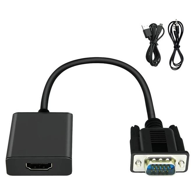 DLH Audio/Video Adapter - 15-pin VGA Male to HDMI, Mini Stereo 3.5mm Female - Black - Supports 1920x1080 (1080p)