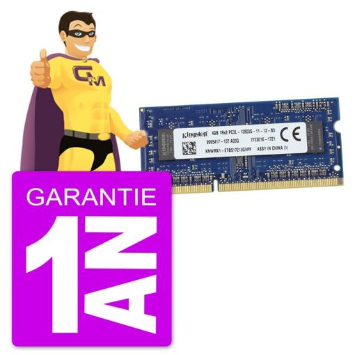 Barrette mémoire 4 Go DDR3 SO-DIMM 1600 MHz PC3L-12800S Kingston (9995417-157.A00G)