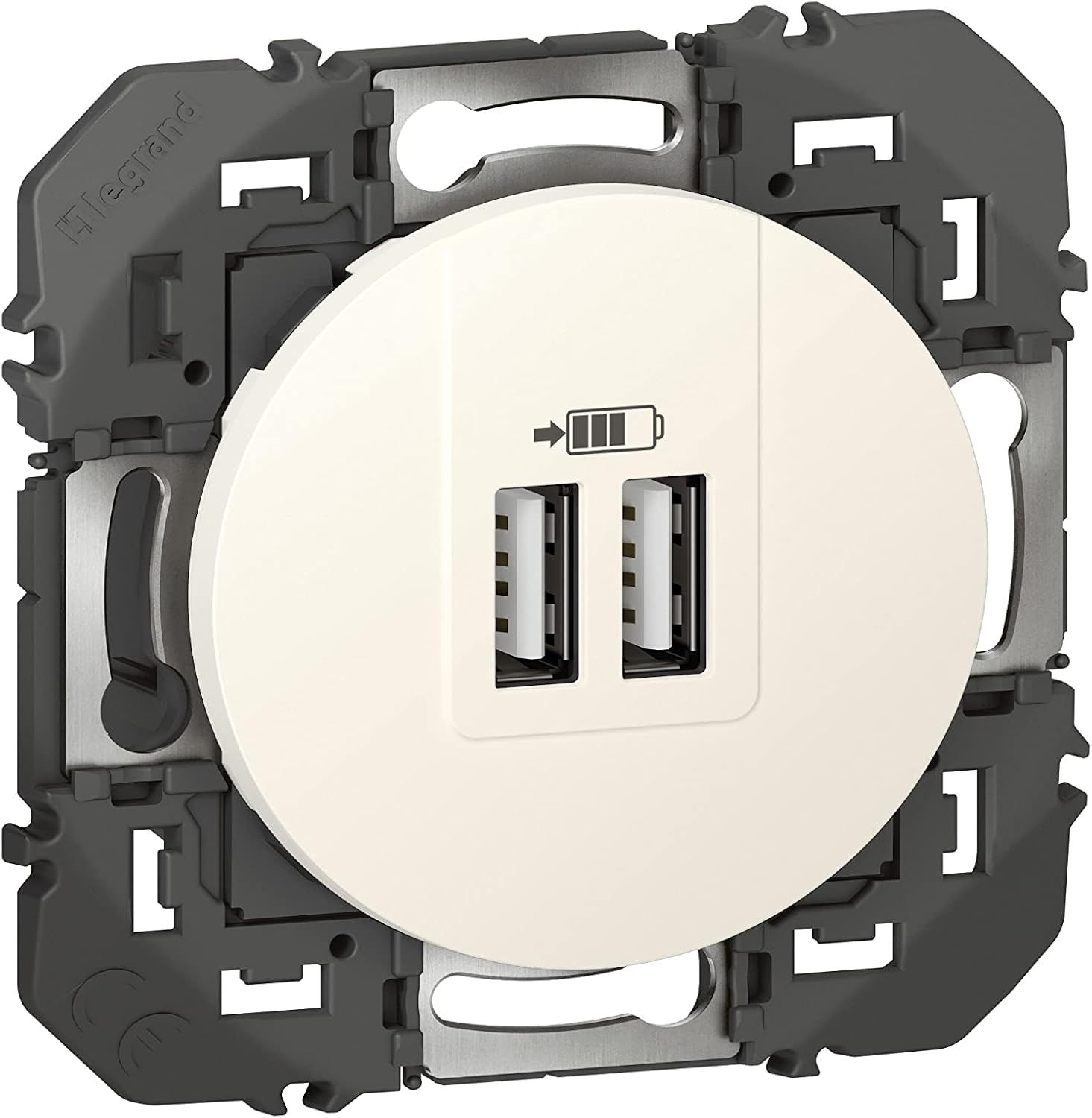 Dooxie Double USB Charger - Wall-Mounted 2P+T Plug - Dedicated to Charging - Equipped with a Plate - White