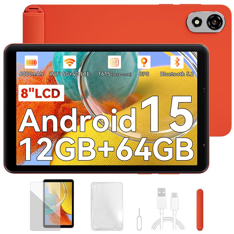 Blackview ZENO 1 Tablet, 8" FHD AI, Android 15, 12GB RAM, 64GB ROM, 2TB SD, 6000mAh, Widevine L1 1080p WPS, Dual SIM - Orange