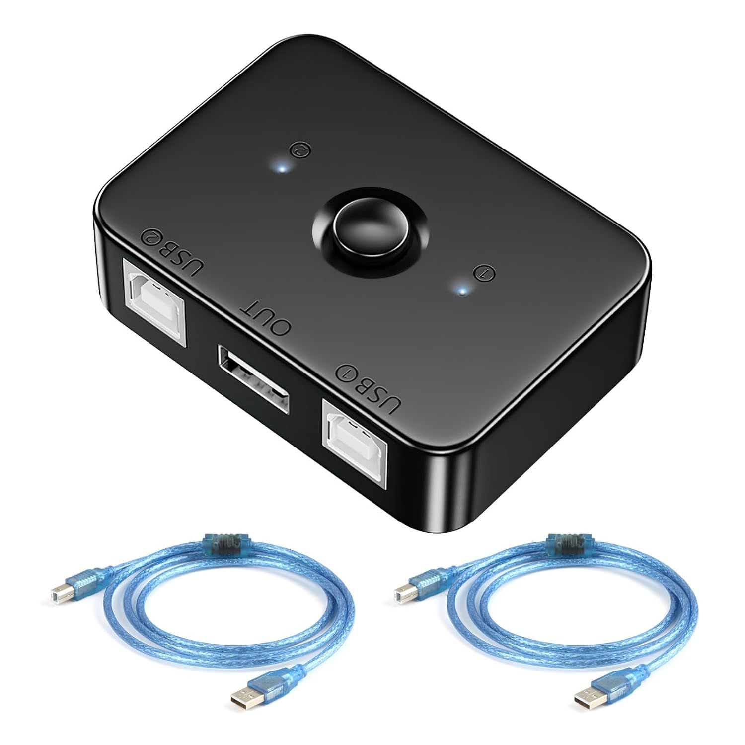 Print Share Switch, USB 2.0 2-in-1 Output Printer Sharer, 2 Computers Share 1 Printer, Manual Switch with LED Light, with 2 1.5m Printer Cables
