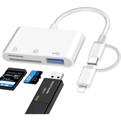 Lector de tarjeta SD NSIECD para iPhone, [certificado Apple MFi] lector 3 en 1 para iPhone y iPad