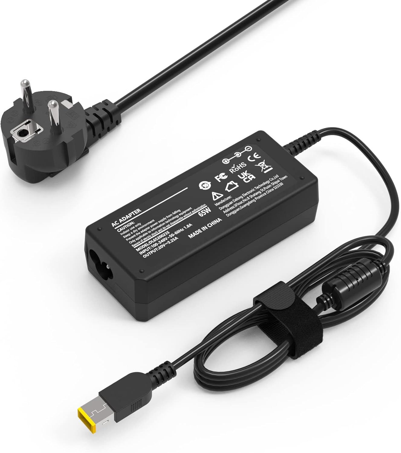 Cargador de 65W 20V 3.25A Compatible con Portátil Lenovo ThinkPad X1 Carbon (Gen 2/3/4), T440, T450, T460, X240, X250, X260, IdeaPad 300, Yoga 2/11/13, Adaptador de Alimentación con Interfaz Cuadrada