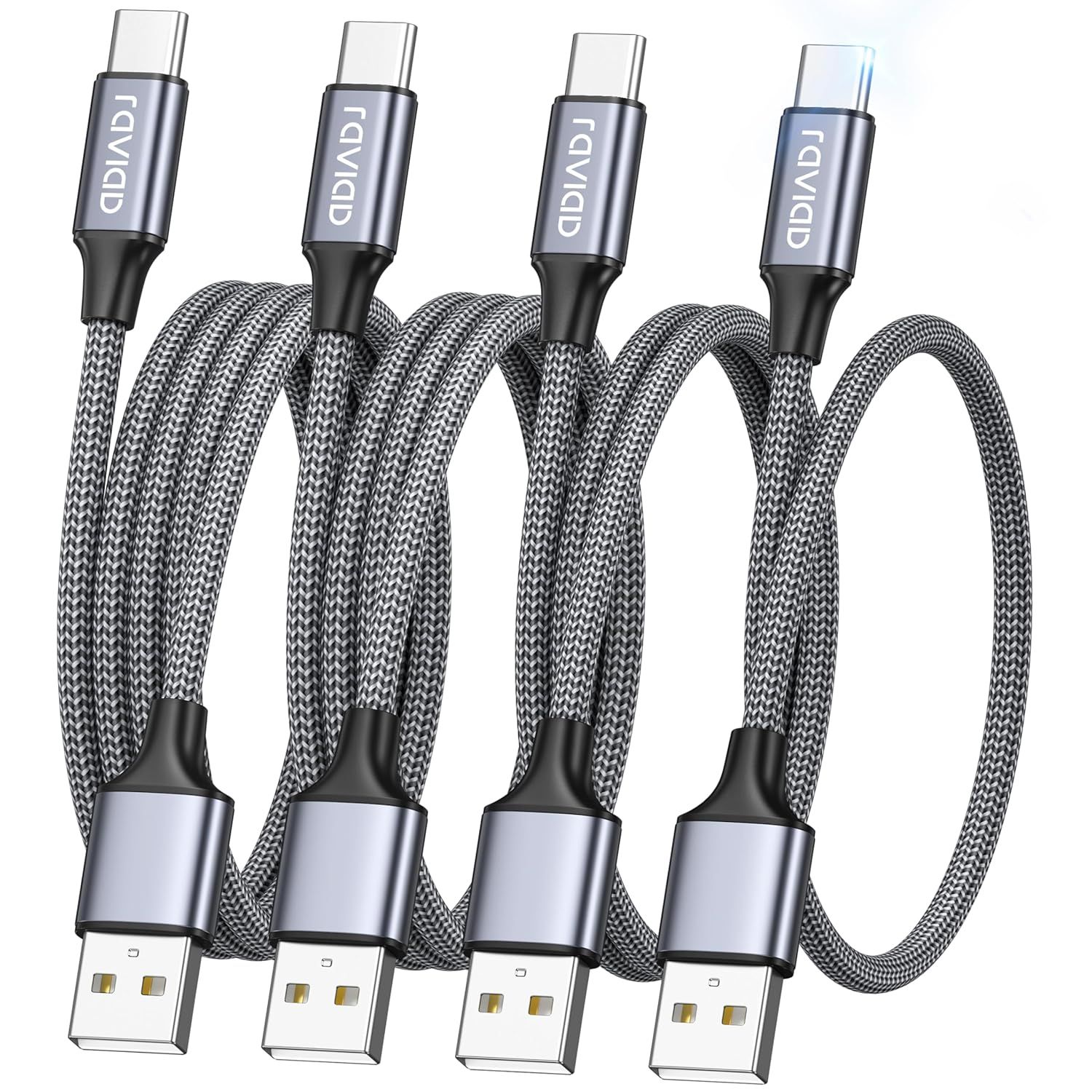 Cable de carga USB C KALANKA [juego de 4, 0.5m+1m+2m+3m] Cargador Tipo C USB 3A Cable trenzado de nylon para Samsung Galaxy S24 S23 S22 A54 A34, iPhone 15 Pro Max, Huawei P60, Google Pixel