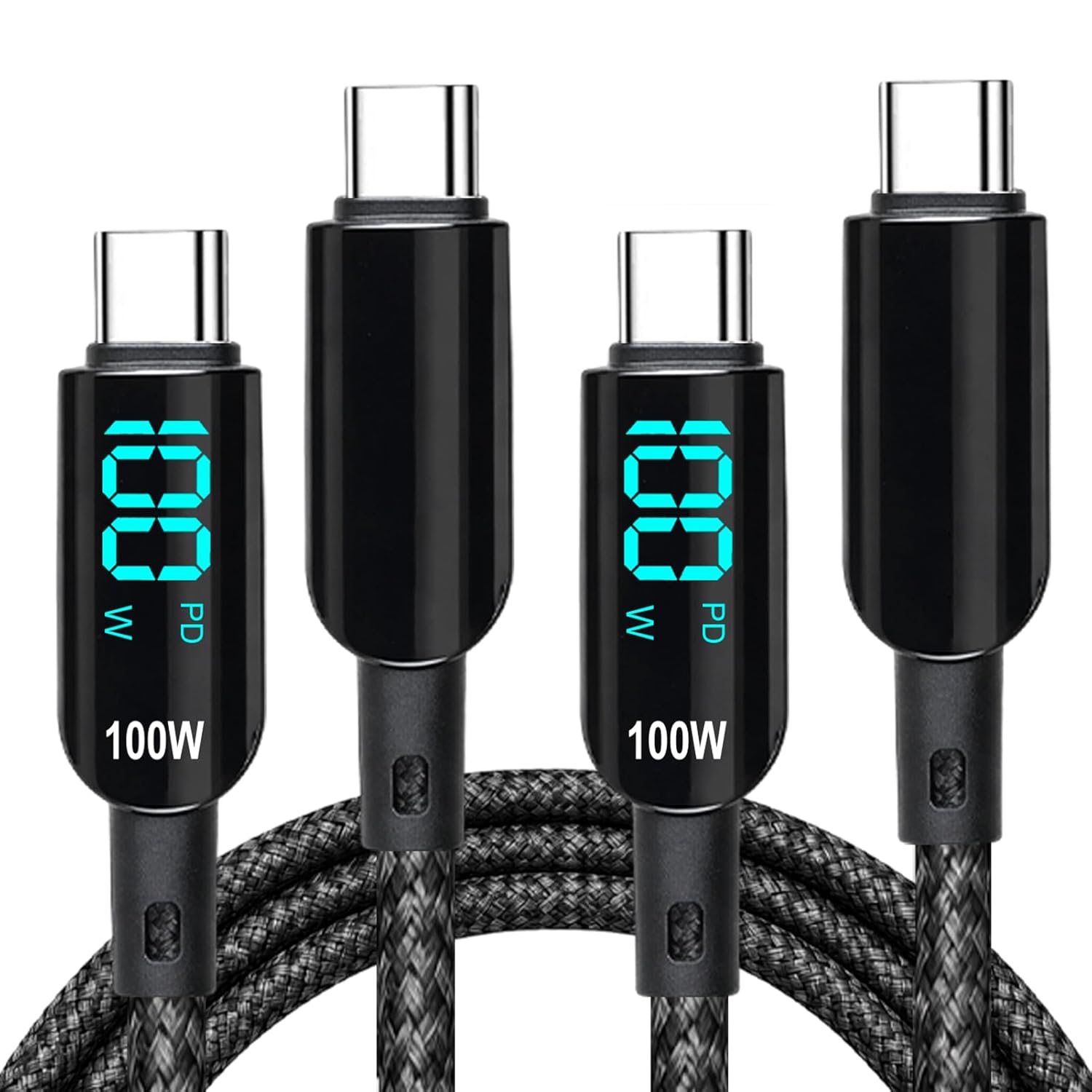 KALANKA 2-Pack USB C to USB C Cable, 1.2M, 100W, Quick Charge PD 20V/5A with LED Display, Nylon Braided Type C Cord for iPhone 17 Pro Max/16/16 Pro Max/15, MacBook, Galaxy S25/S24, iPad, and More