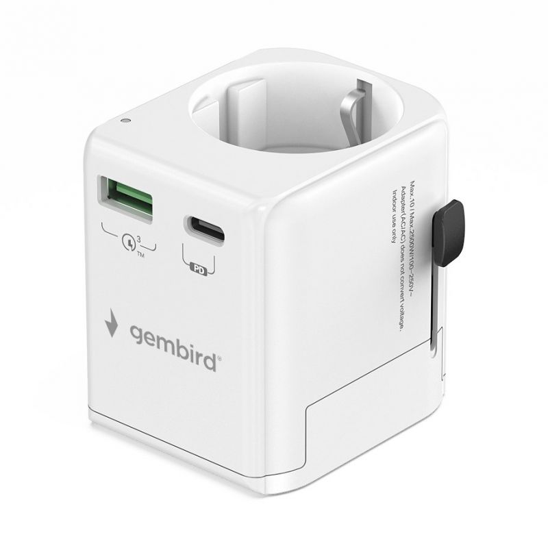 Gembird Universal Travel Power Adapter 20W White