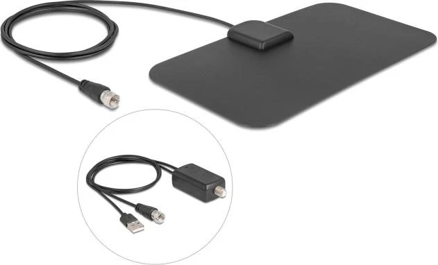 Delock Active Omnidirectional Antenna, F-Type Connector, 5-25dB Gain, Black (12085)