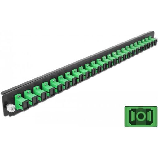Delock Fiber Optic Splice Box Panel - 19 Inch, 24 SC SM Connections, Black and Green