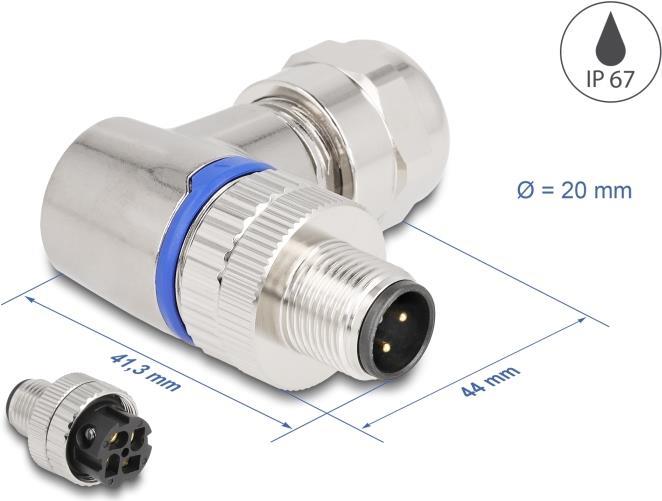 Delock M12 A-Coded 4-Pin Plug, 90° Angled, Metal Housing