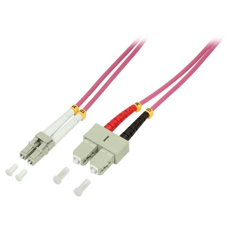 LogiLink Multi-Mode Fiber Optic Cable - LC to SC, 15m, Duplex, OM4, 50/125 Microns, Halogen-Free, Violet