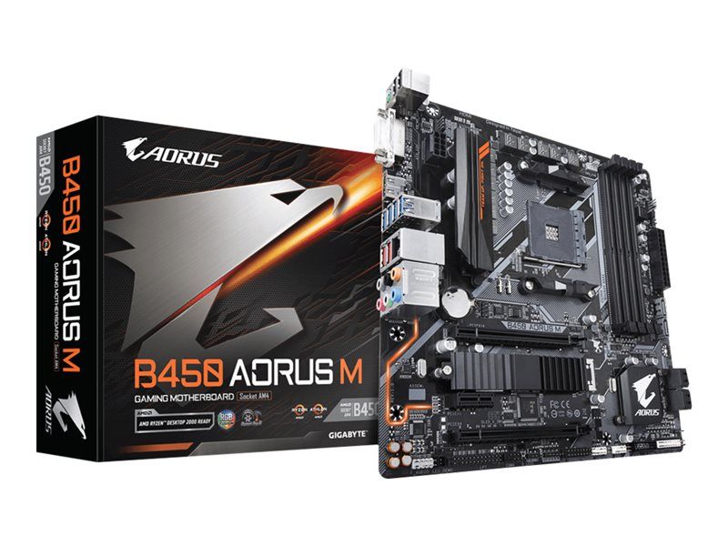 Carte mère Gigabyte B450 AORUS M - Micro ATX avec chipset AMD B450, USB 3.1, LAN Gigabit et graphique intégré (processeur requis)