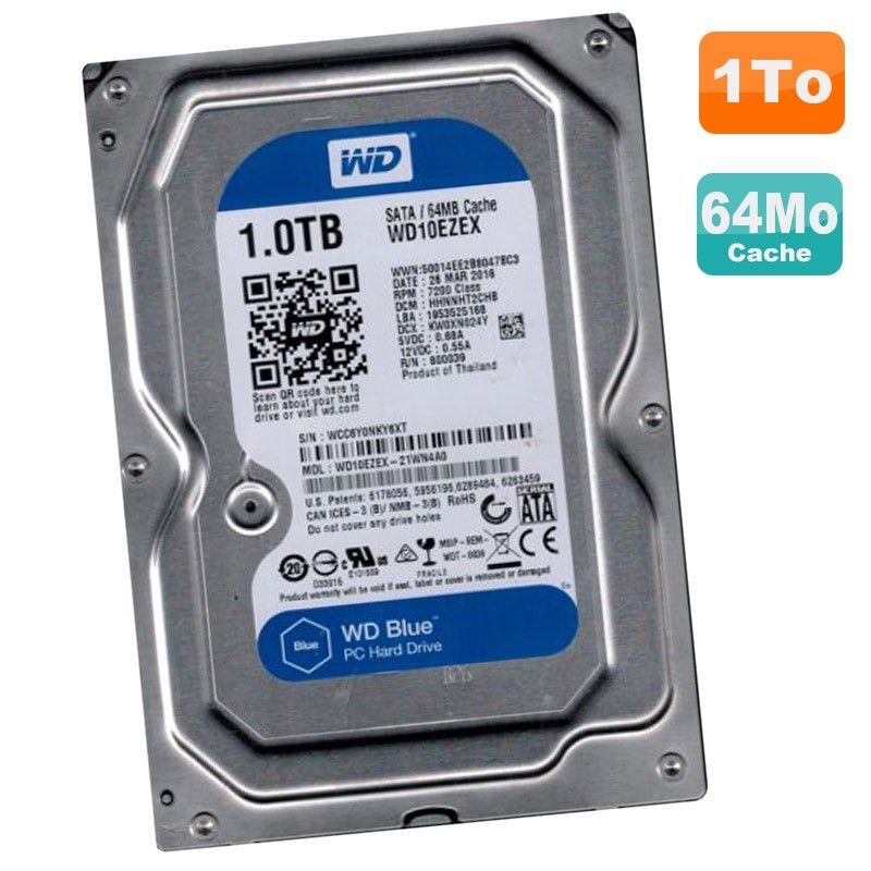 Western Digital Blue 1TB SATA III HDD, 3.5", 7200RPM, 64MB Cache (Refurbished)