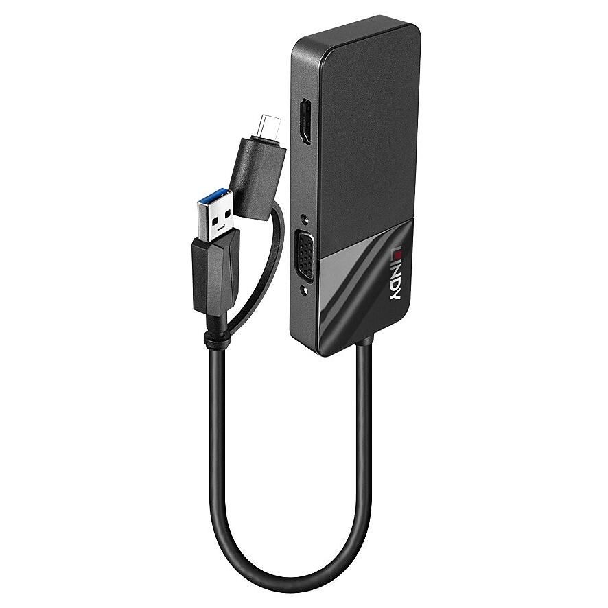 Lindy 43354 station d'accueil USB 3.2 Gen 1 (3.1 Gen 1) Type-A + Type-C Noir