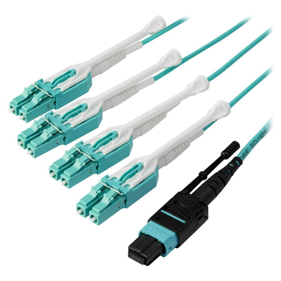 StarTech 1m Multimode OM3 Fiber Optic Cable MTP(F) to 4x LC