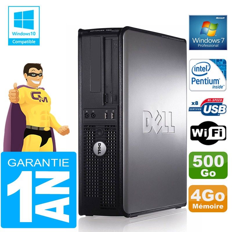 Dell 780 DT Desktop Computer - Intel E5300, 4GB RAM, 500GB Hard Drive, DVD Burner, WiFi, Windows 7 Pro