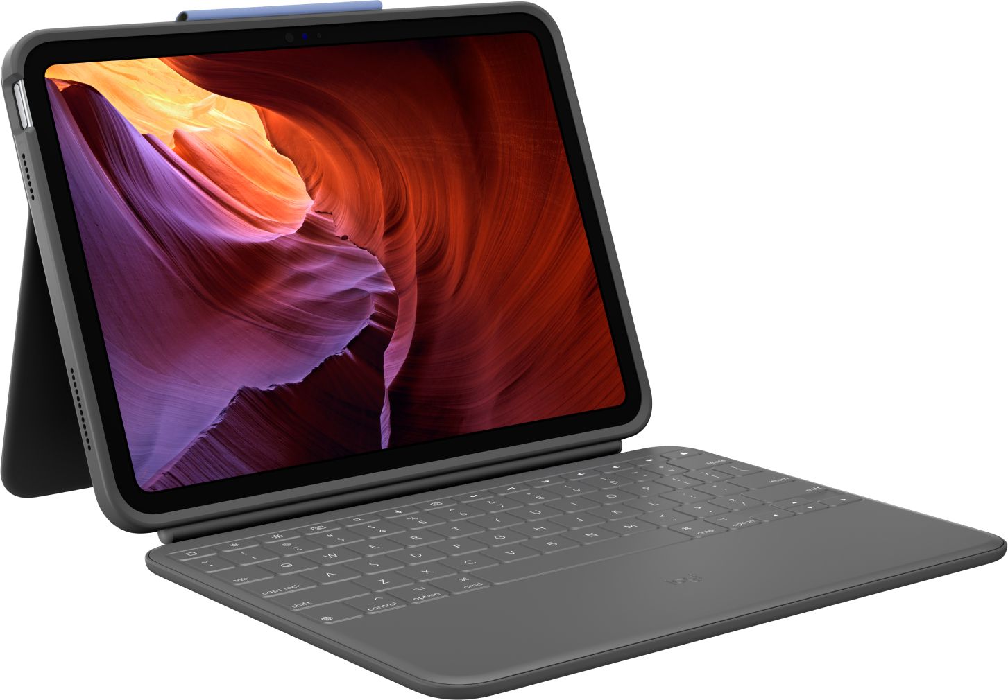 Logitech Rugged Folio - Keyboard and Case - Apple Smart Connector - QWERTZ - German - Graphite - for Apple 10.9-inch iPad (10th Generation); iPad A16 Wi-Fi, A16 Wi-Fi + Cellular