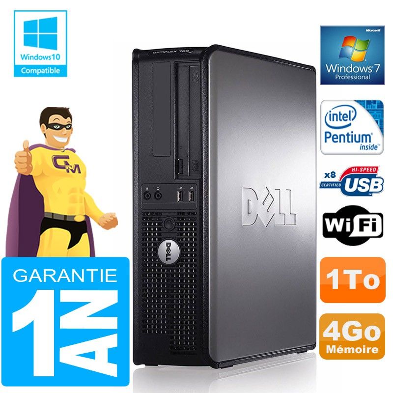 Dell 780 DT PC - Intel E5300, 4GB RAM, 1TB Hard Drive, DVD Burner, WiFi, Windows 7 Pro