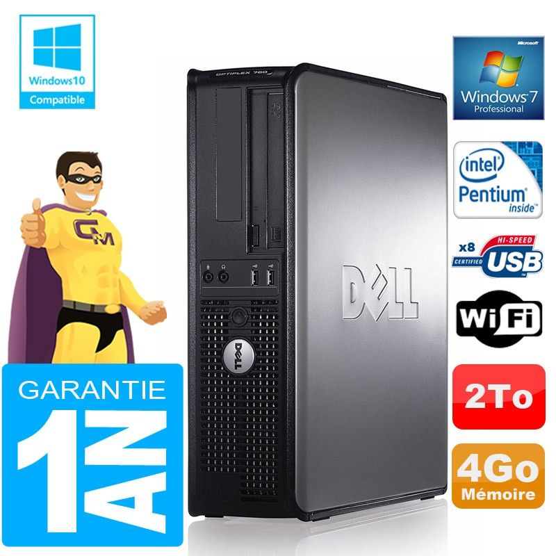 Dell 780 DT Desktop PC - Intel E5300, 4GB RAM, 2TB HDD, DVD Burner, WiFi, Windows 7 Pro