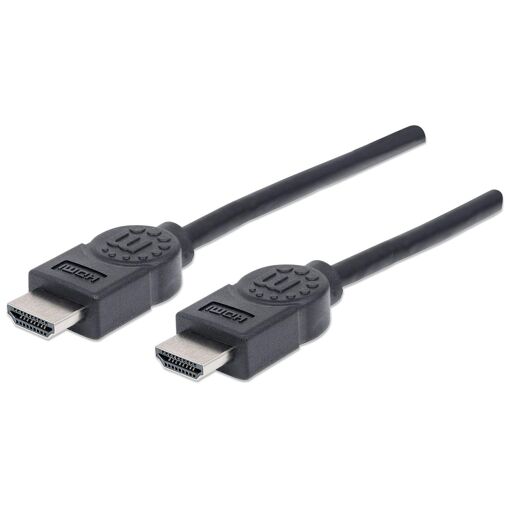 Cable HDMI Manhattan, 4K@30Hz (Alta Velocidad), 1.8 m, macho a macho, negro, Ultra HD 4k x 2k, completamente blindado, contactos dorados, garantía de por vida