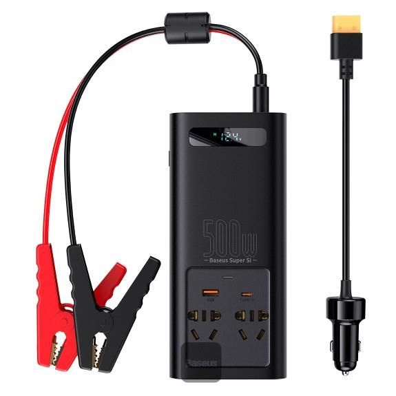 Adaptador de energía Baseus e inversor de onda sinusoidal pura 500W (Negro)