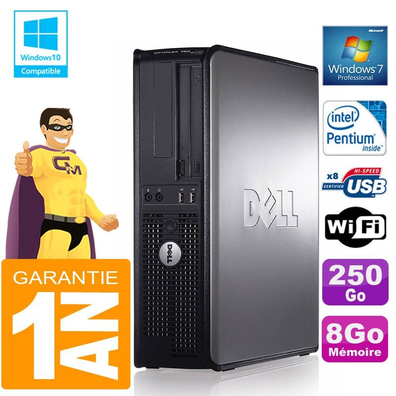 Dell 780 DT Desktop PC - Intel E5300, 8GB RAM, 250GB HDD, DVD Burner, WiFi, Windows 7 Pro