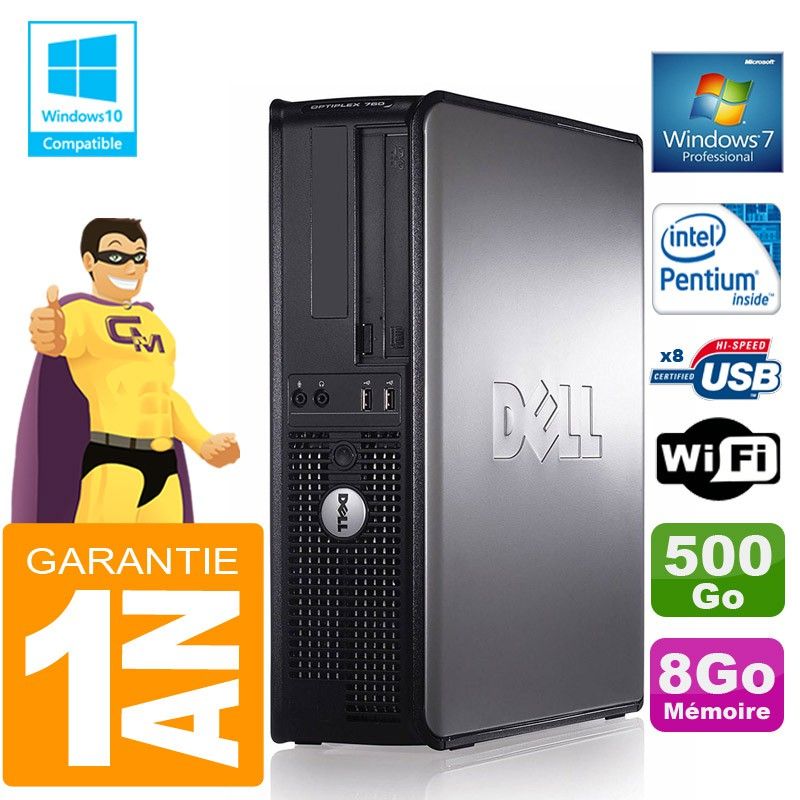 Dell 780 DT Desktop PC - Intel E5300, 8GB RAM, 500GB Hard Drive, DVD Burner, WiFi, Windows 7 Pro