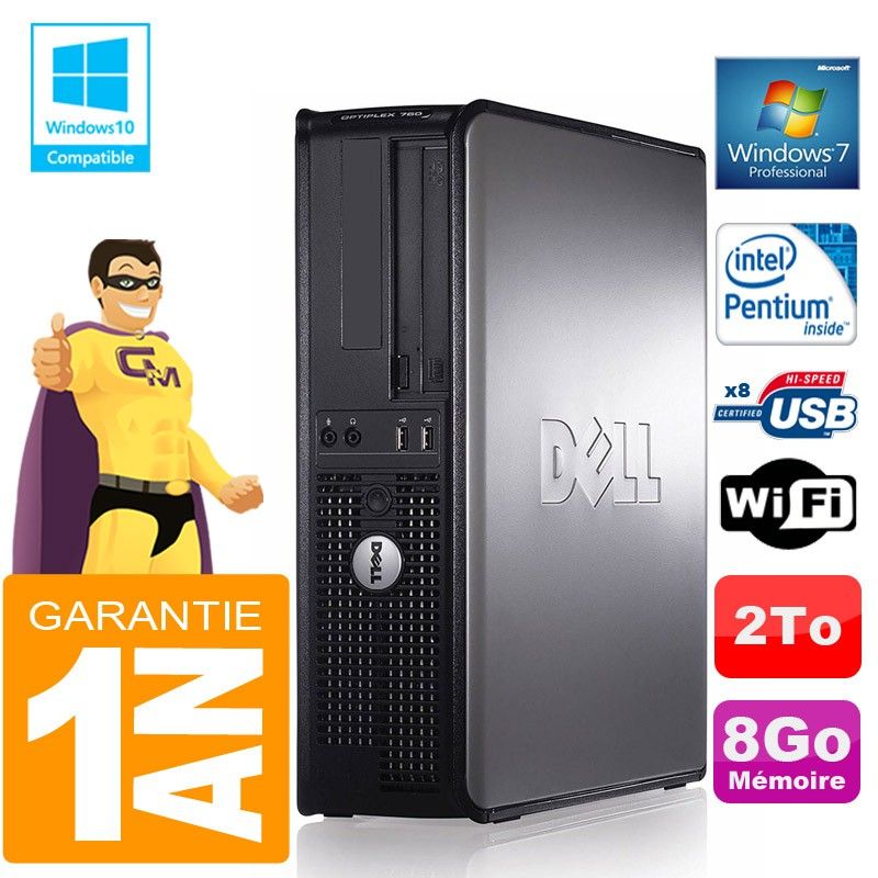Dell 780 DT Desktop PC - Intel E5300, 8GB RAM, 2TB Hard Drive, DVD Burner, WiFi, Windows 7 Pro