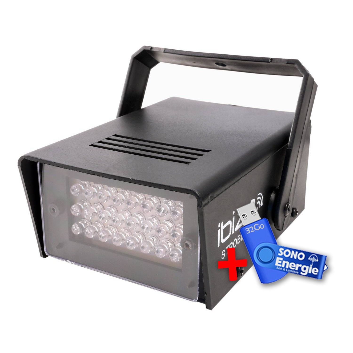 Ibiza Strobe20LED Mini LED Stroboscope (20W) with USB Key 32GB