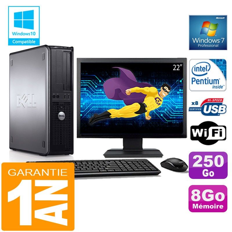 Dell 780 DT Desktop Computer - Intel Pentium E5300, 8GB RAM, 250GB HDD, WiFi, Windows 7 Pro