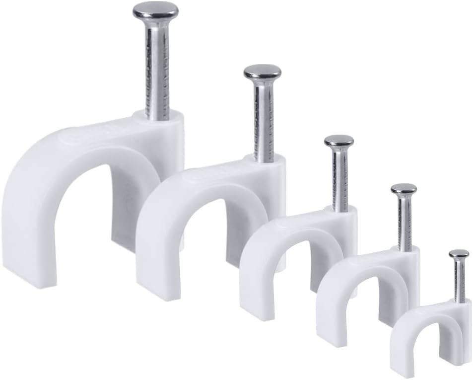 Organisateur de câbles AGPTEK, 500 pièces de serre-câbles ronds avec clou en acier de 5 tailles différentes (4 mm, 5 mm, 6 mm, 8 mm, 10 mm)