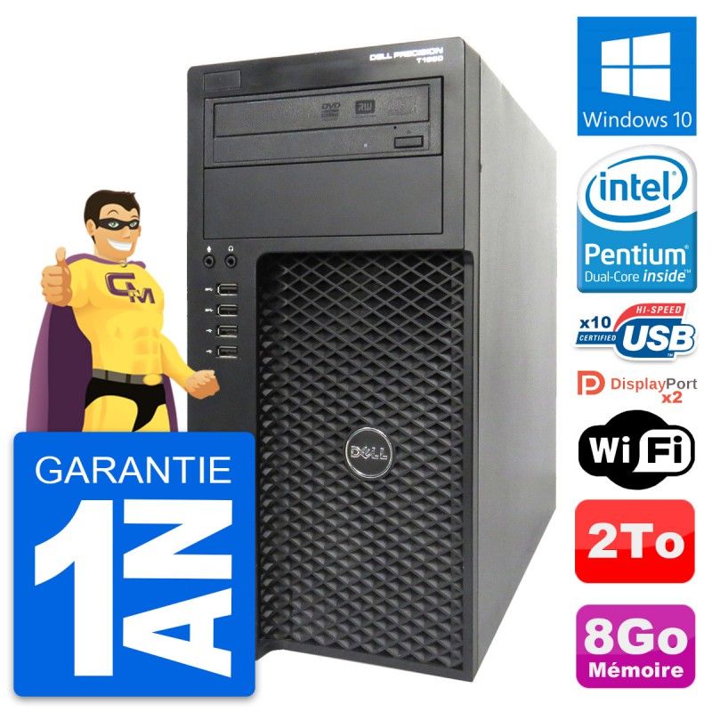 Dell Precision T1650 MT Desktop Computer - Intel Pentium G2020, 8GB RAM, 2TB HDD, Windows 10, WiFi