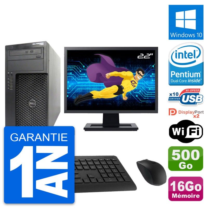 Dell Precision T1650 MT Desktop Computer | 22" Screen | Intel Pentium G2020 | 16GB RAM | 500GB HDD | Windows 10